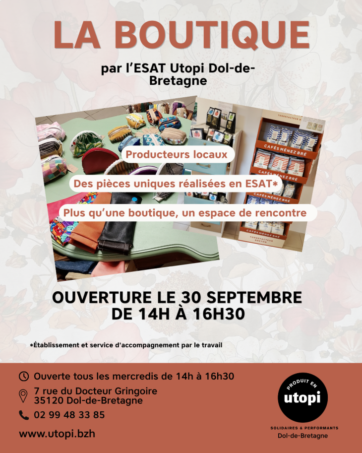 Affiche de la boutique de l'ESAT Utopi Dol-de-Bretagne